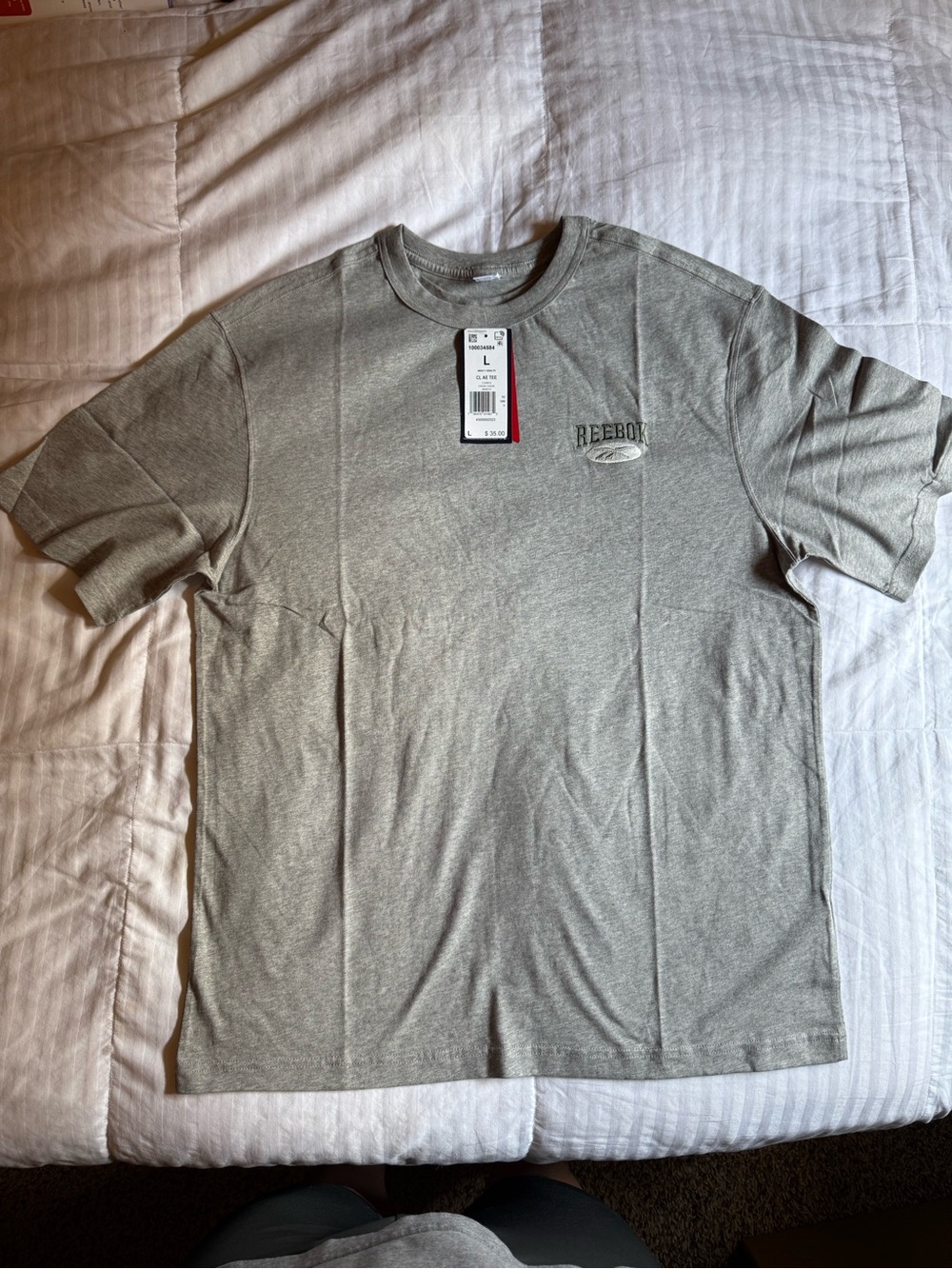 Reebok Men's Light Grey Crewneck Logo Tee